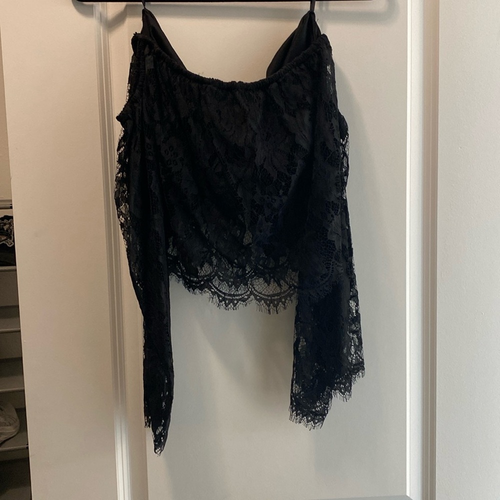 Black lace off the shoulder long sleeve top